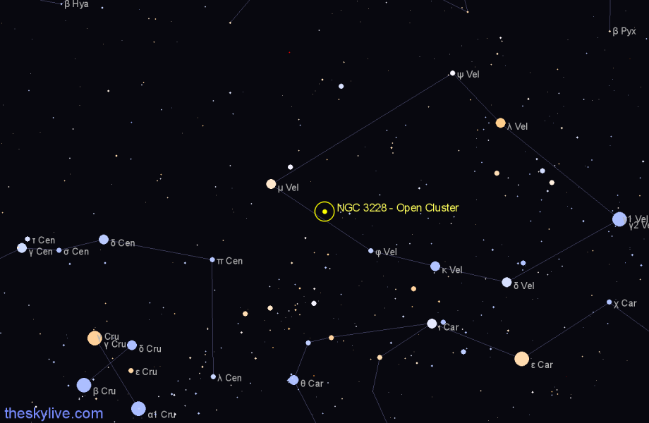 Finder chart NGC 3228 - Open Cluster in Vela star