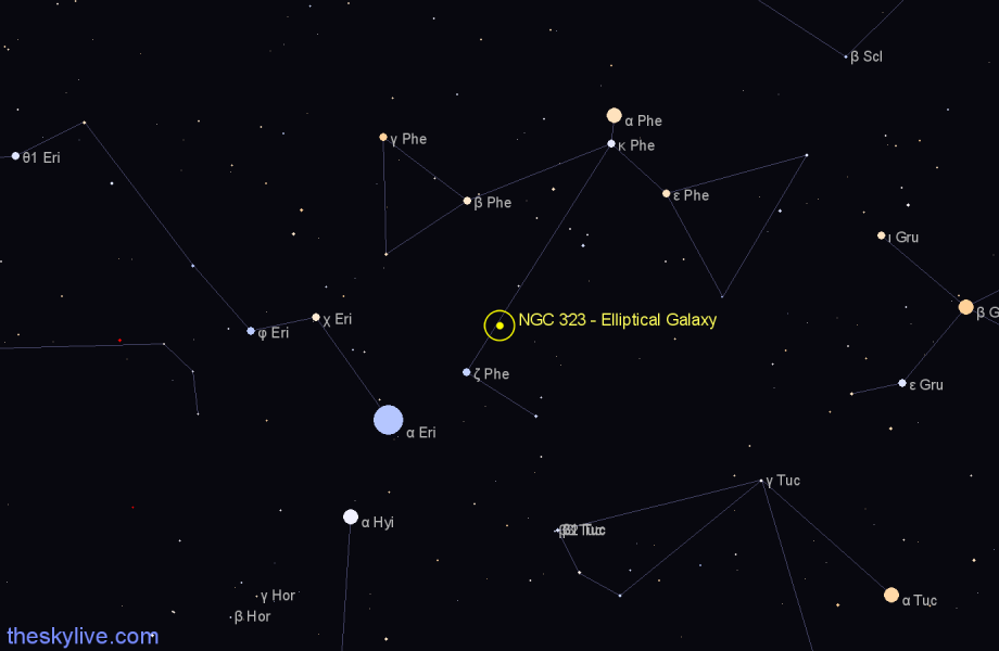 Finder chart NGC 323 - Elliptical Galaxy in Phoenix star