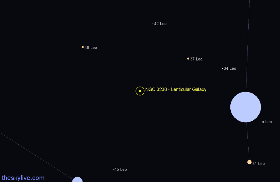 Finder chart NGC 3230 - Lenticular Galaxy in Leo star