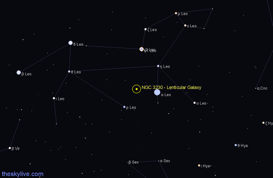 Finder chart NGC 3230 - Lenticular Galaxy in Leo star