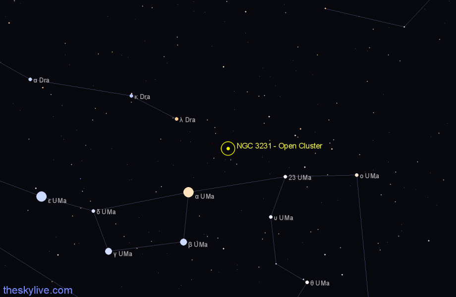 Finder chart NGC 3231 - Open Cluster in Ursa Major star