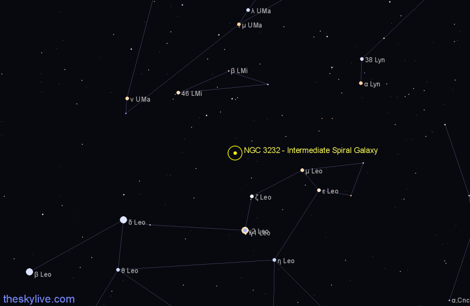 Finder chart NGC 3232 - Intermediate Spiral Galaxy in Leo Minor star