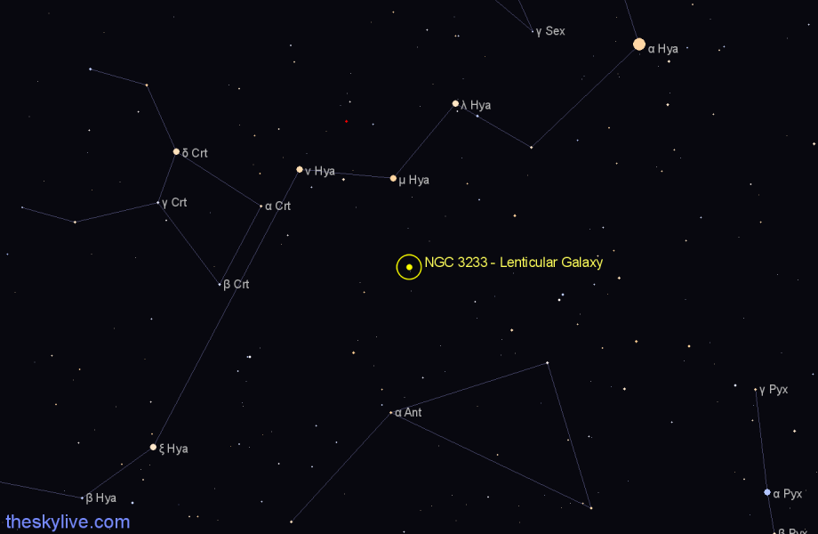 Finder chart NGC 3233 - Lenticular Galaxy in Hydra star