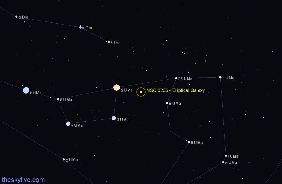 Finder chart NGC 3236 - Elliptical Galaxy in Ursa Major star