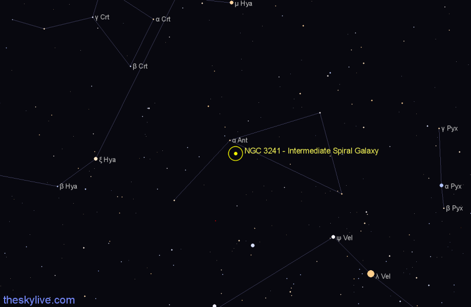 Finder chart NGC 3241 - Intermediate Spiral Galaxy in Antlia star