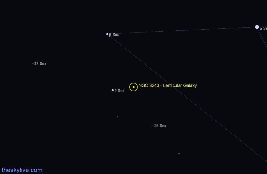 Finder chart NGC 3243 - Lenticular Galaxy in Sextans star