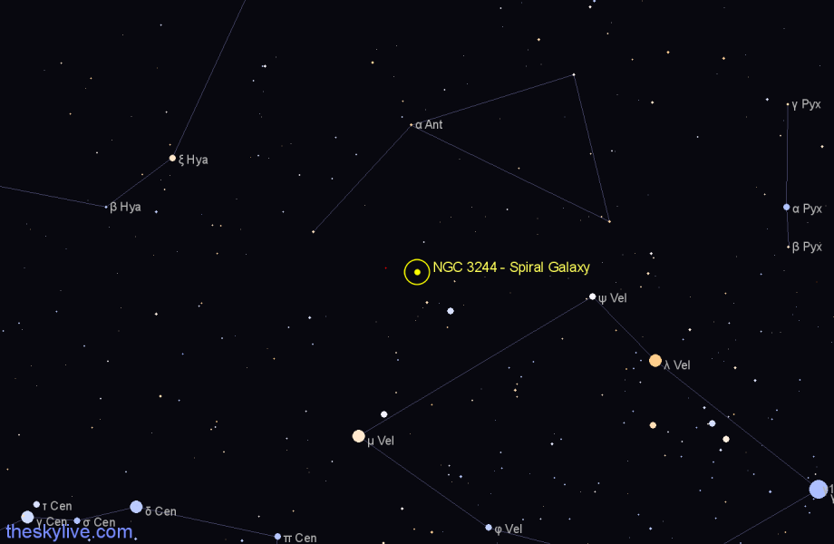 Finder chart NGC 3244 - Spiral Galaxy in Antlia star