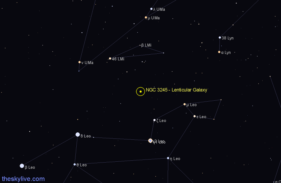 Finder chart NGC 3245 - Lenticular Galaxy in Leo Minor star