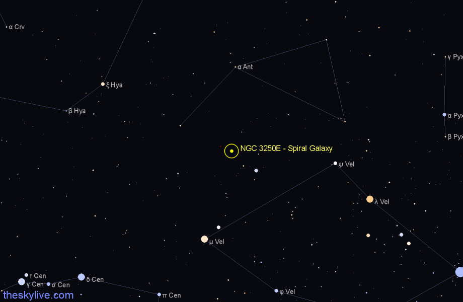 Finder chart NGC 3250E - Spiral Galaxy in Antlia star