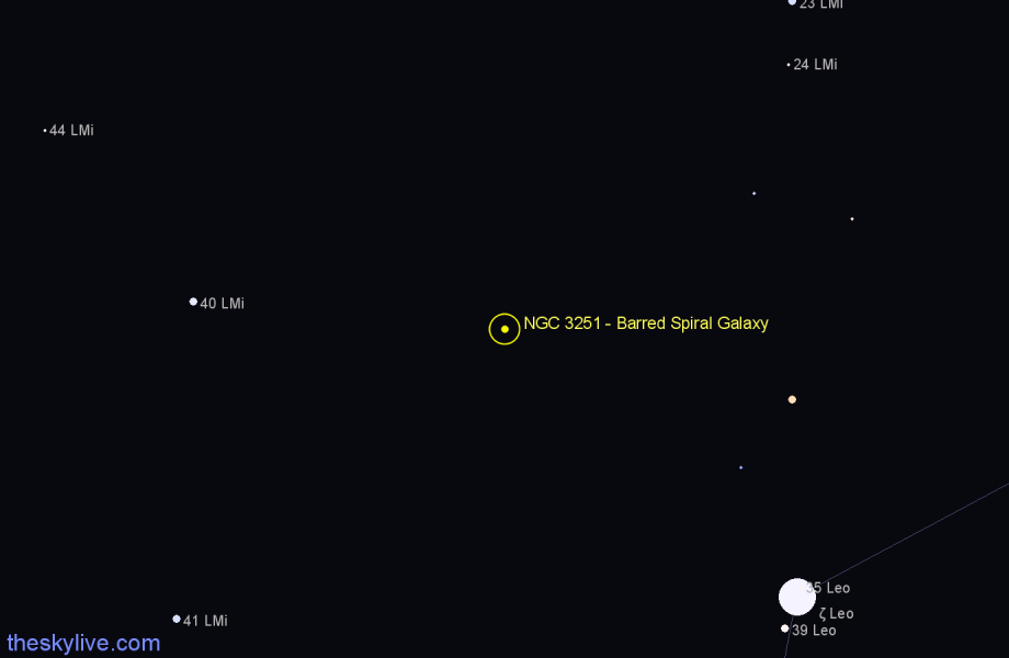 Finder chart NGC 3251 - Barred Spiral Galaxy in Leo star