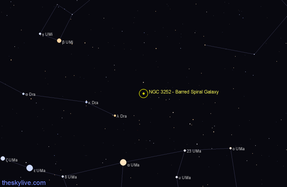 Finder chart NGC 3252 - Barred Spiral Galaxy in Draco star