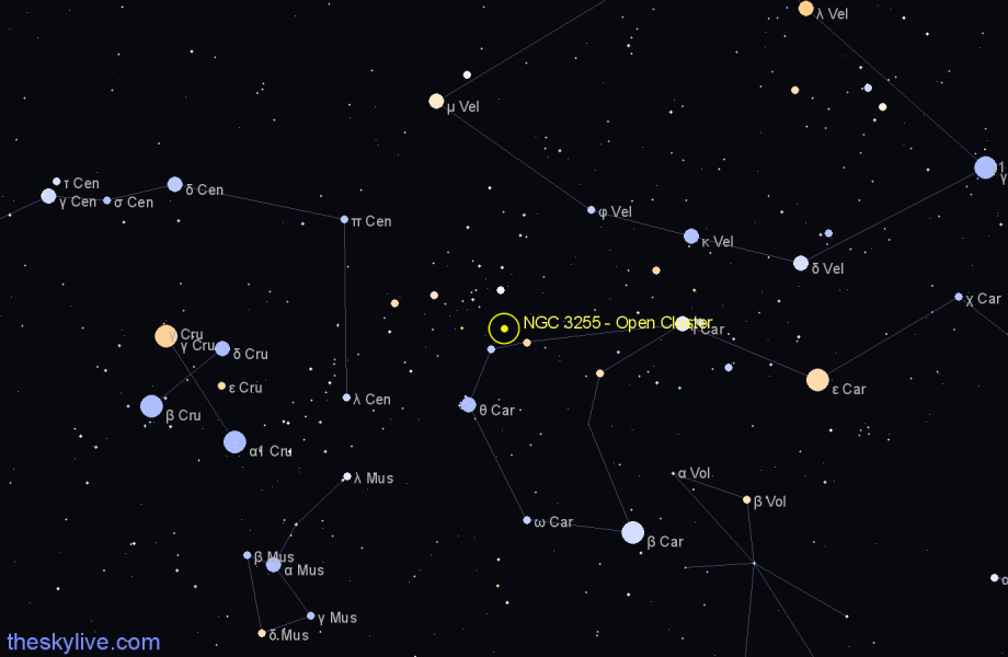 Finder chart NGC 3255 - Open Cluster in Carina star