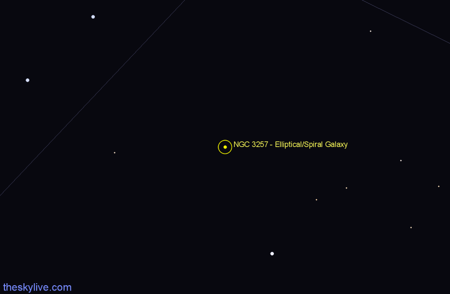 Finder chart NGC 3257 - Elliptical/Spiral Galaxy in Antlia star