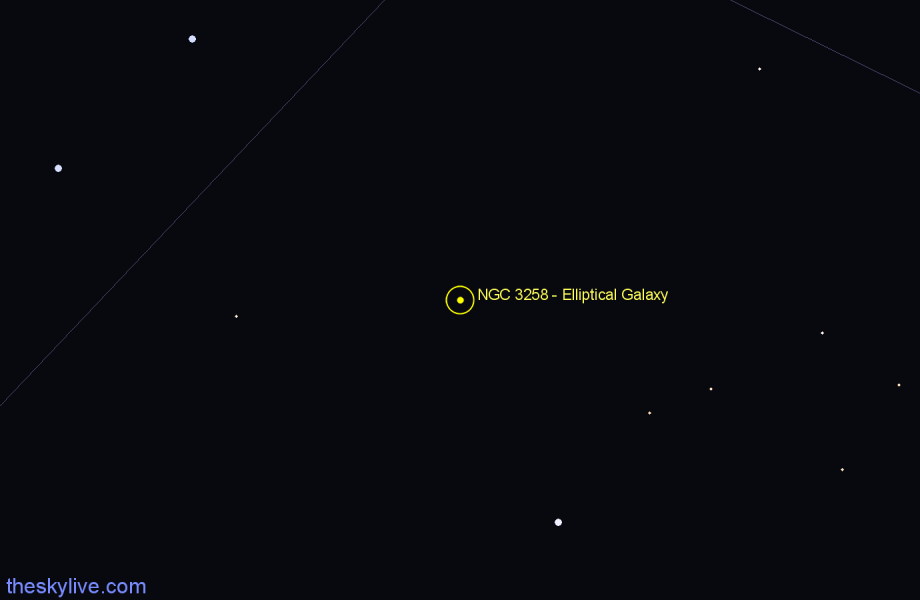 Finder chart NGC 3258 - Elliptical Galaxy in Antlia star