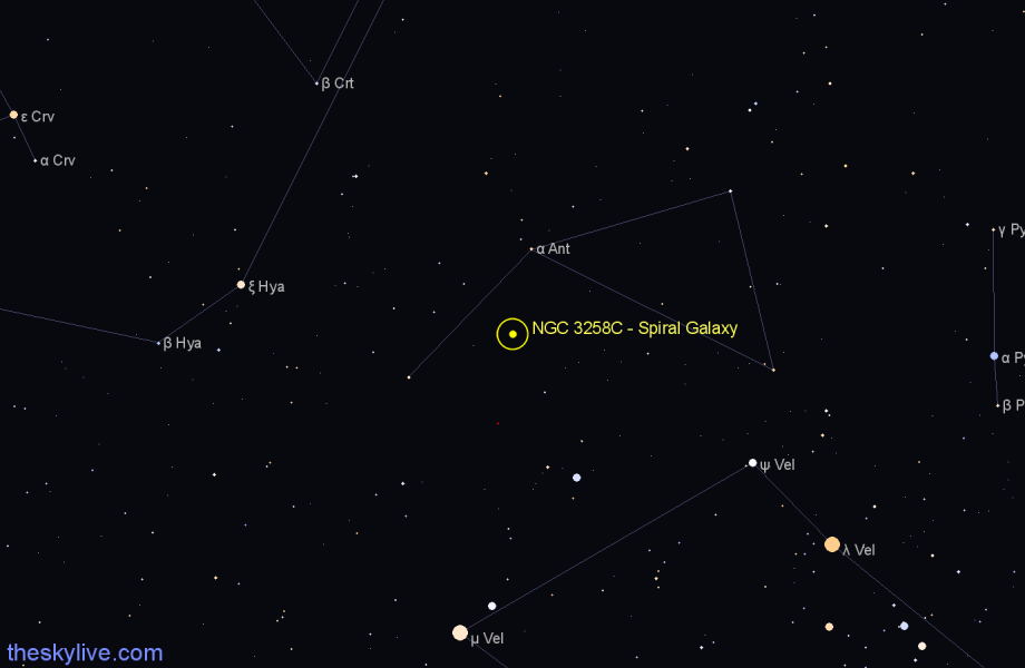 Finder chart NGC 3258C - Spiral Galaxy in Antlia star