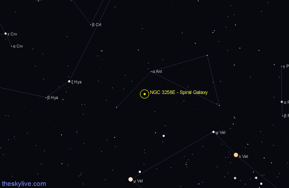 Finder chart NGC 3258E - Spiral Galaxy in Antlia star