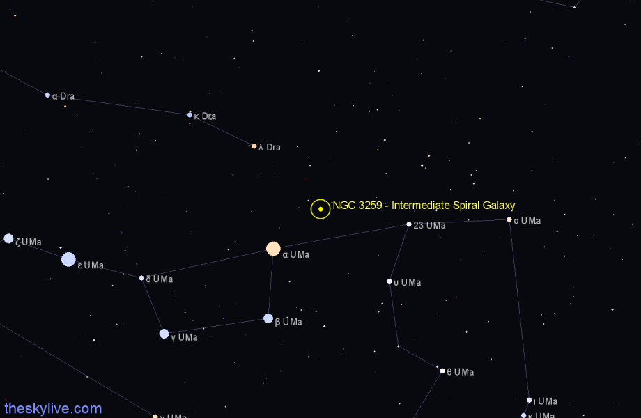 Finder chart NGC 3259 - Intermediate Spiral Galaxy in Ursa Major star