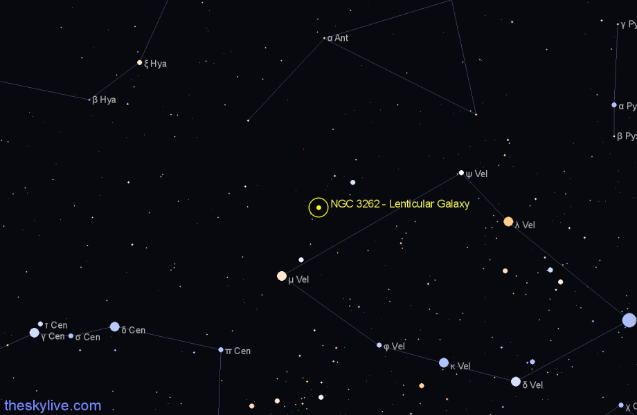 Finder chart NGC 3262 - Lenticular Galaxy in Vela star