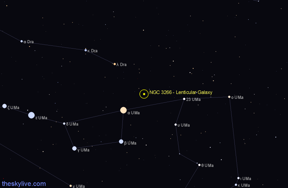 Finder chart NGC 3266 - Lenticular Galaxy in Ursa Major star