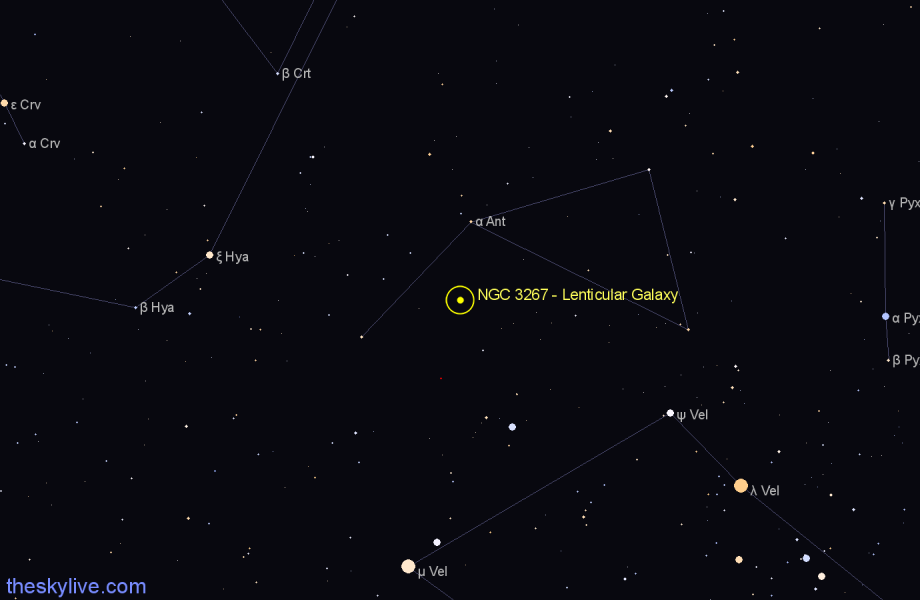 Finder chart NGC 3267 - Lenticular Galaxy in Antlia star