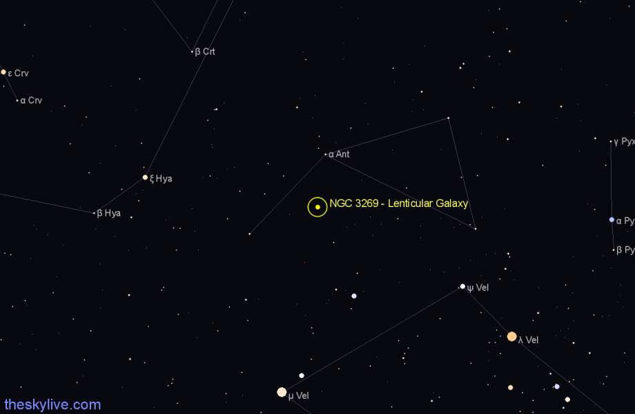 Finder chart NGC 3269 - Lenticular Galaxy in Antlia star