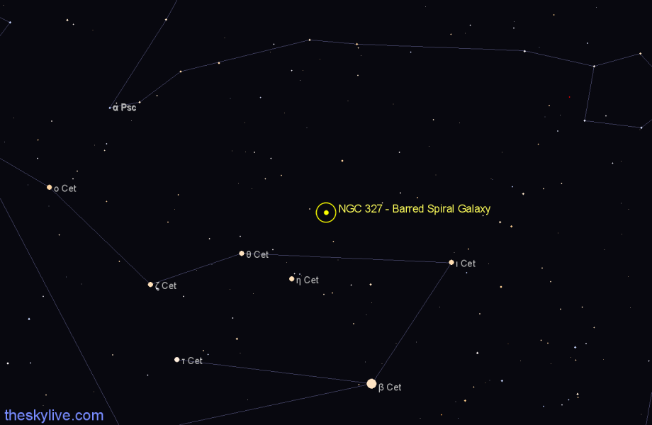 Finder chart NGC 327 - Barred Spiral Galaxy in Cetus star