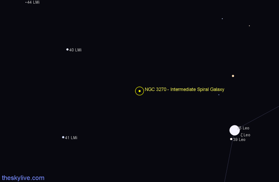 Finder chart NGC 3270 - Intermediate Spiral Galaxy in Leo star