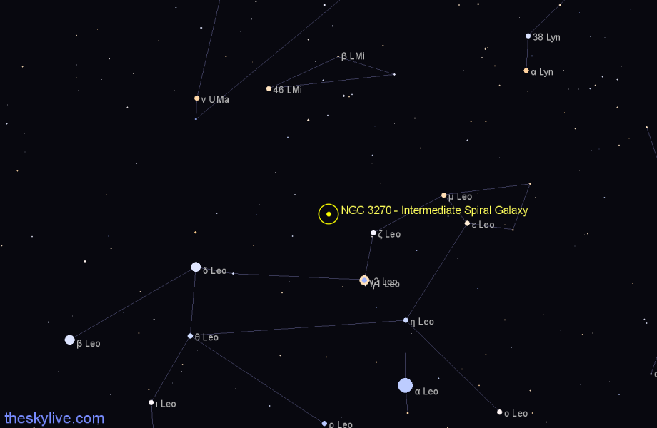 Finder chart NGC 3270 - Intermediate Spiral Galaxy in Leo star