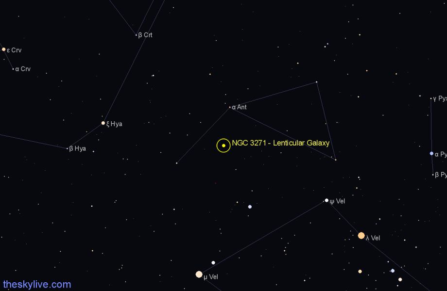 Finder chart NGC 3271 - Lenticular Galaxy in Antlia star