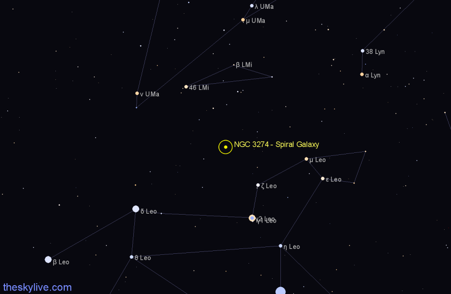 Finder chart NGC 3274 - Spiral Galaxy in Leo star