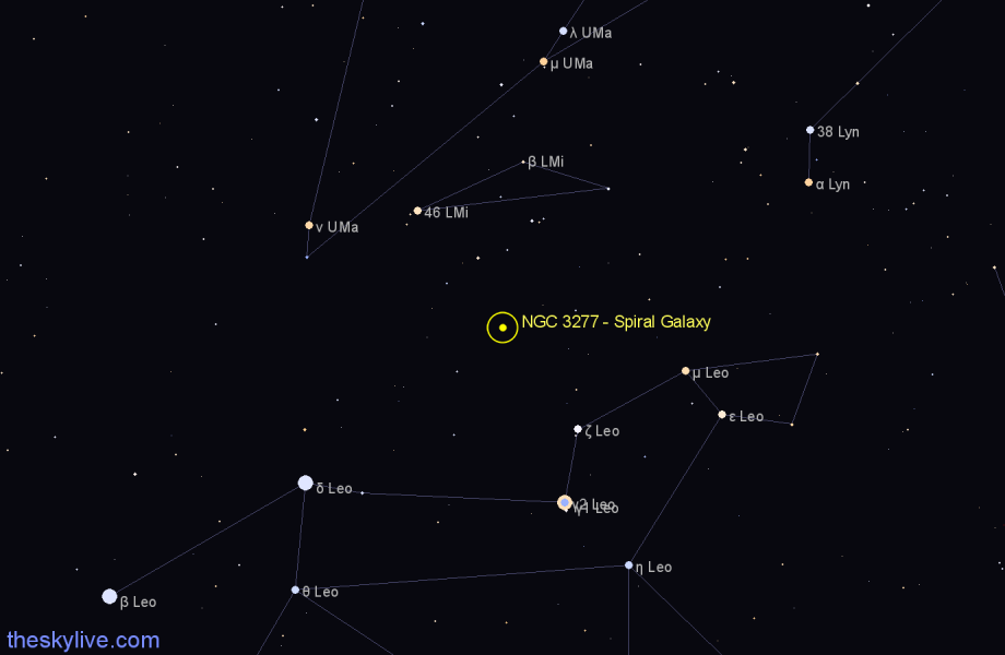 Finder chart NGC 3277 - Spiral Galaxy in Leo Minor star