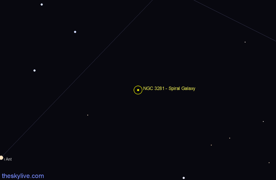 Finder chart NGC 3281 - Spiral Galaxy in Antlia star