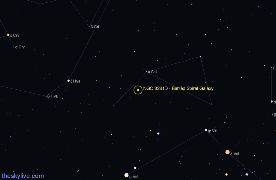 Finder chart NGC 3281D - Barred Spiral Galaxy in Antlia star