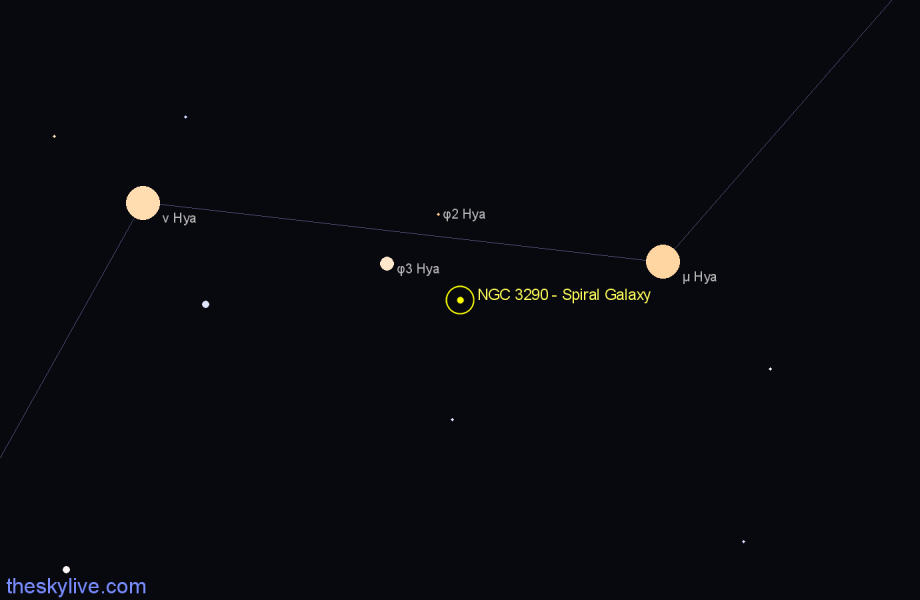Finder chart NGC 3290 - Spiral Galaxy in Hydra star