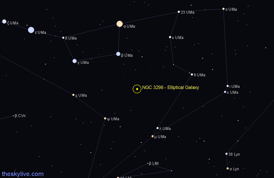 Finder chart NGC 3298 - Elliptical Galaxy in Ursa Major star