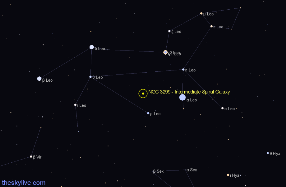 Finder chart NGC 3299 - Intermediate Spiral Galaxy in Leo star