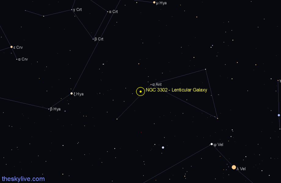 Finder chart NGC 3302 - Lenticular Galaxy in Antlia star