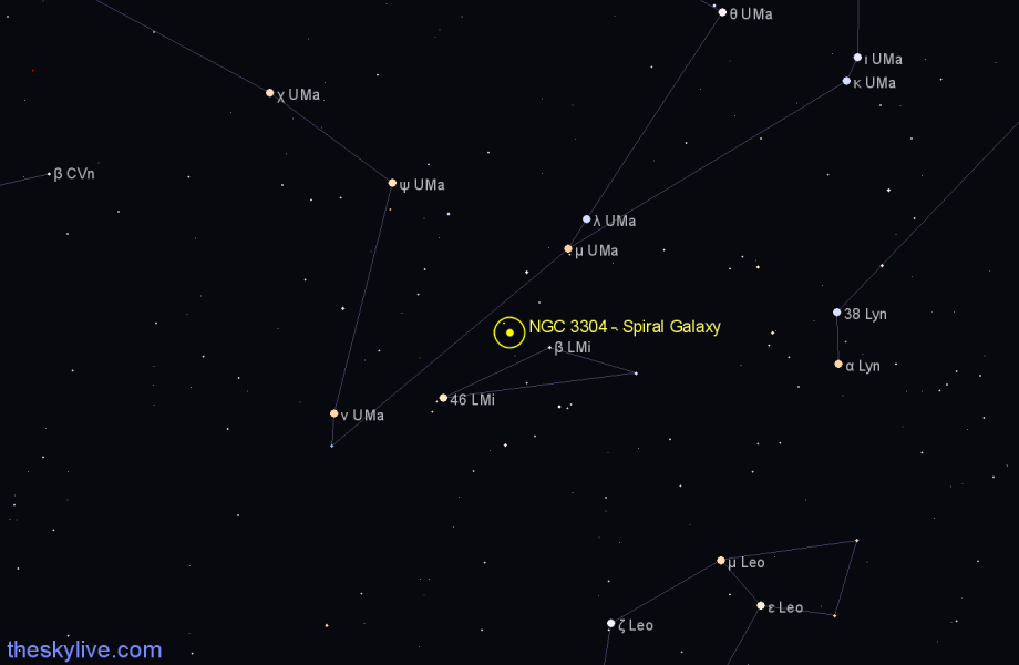 Finder chart NGC 3304 - Spiral Galaxy in Leo Minor star