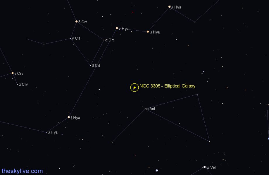 Finder chart NGC 3305 - Elliptical Galaxy in Hydra star