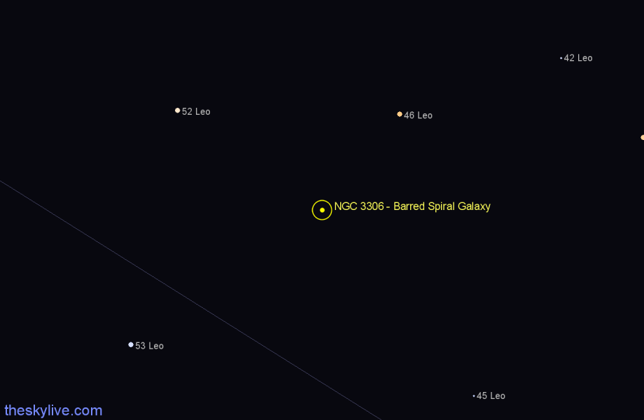 Finder chart NGC 3306 - Barred Spiral Galaxy in Leo star