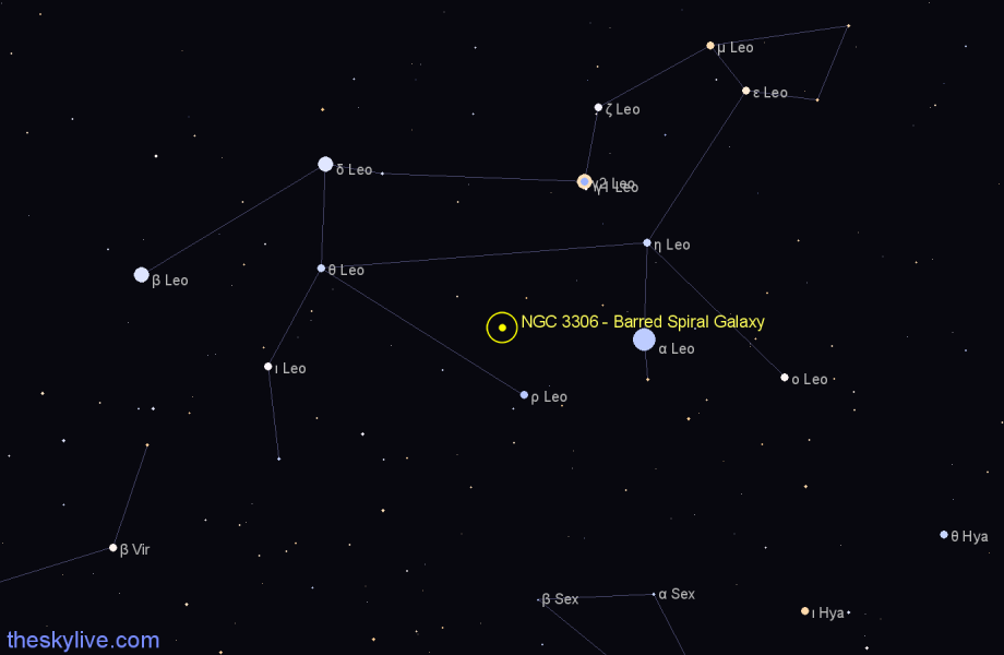 Finder chart NGC 3306 - Barred Spiral Galaxy in Leo star