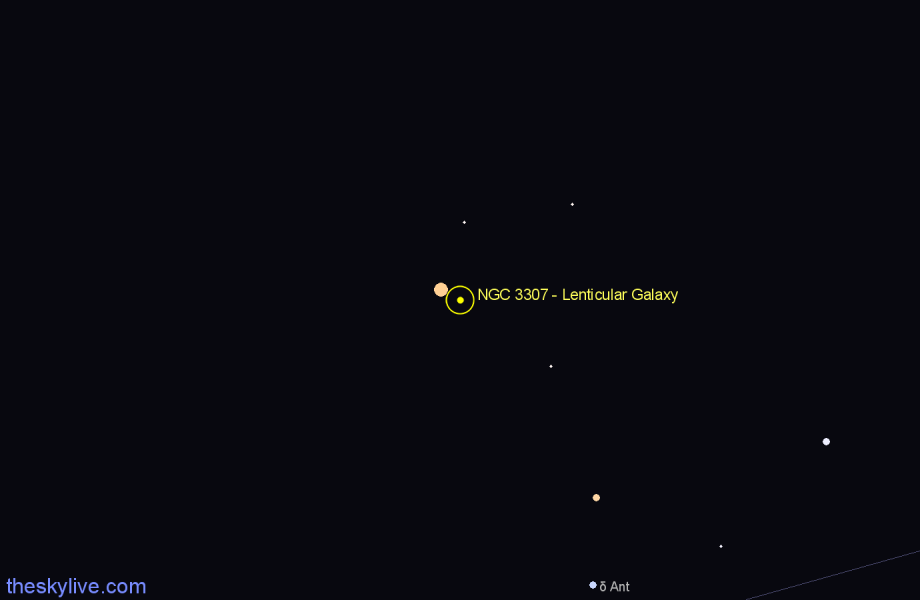 Finder chart NGC 3307 - Lenticular Galaxy in Hydra star