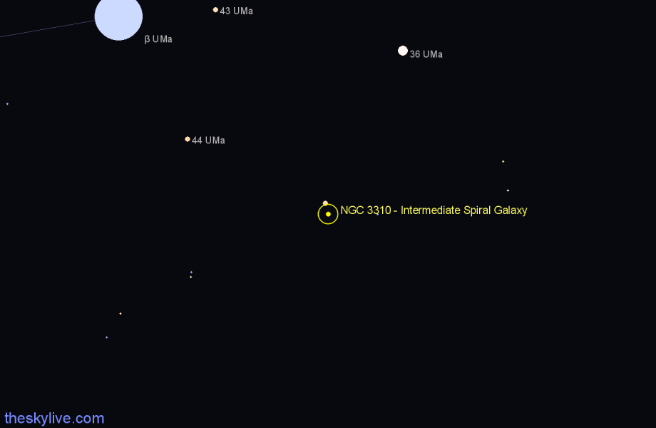 Finder chart NGC 3310 - Intermediate Spiral Galaxy in Ursa Major star