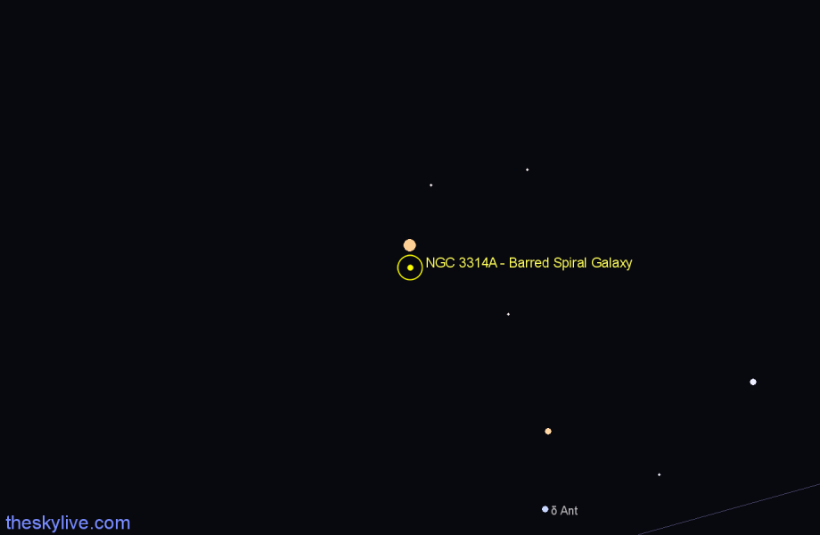 Finder chart NGC 3314A - Barred Spiral Galaxy in Hydra star