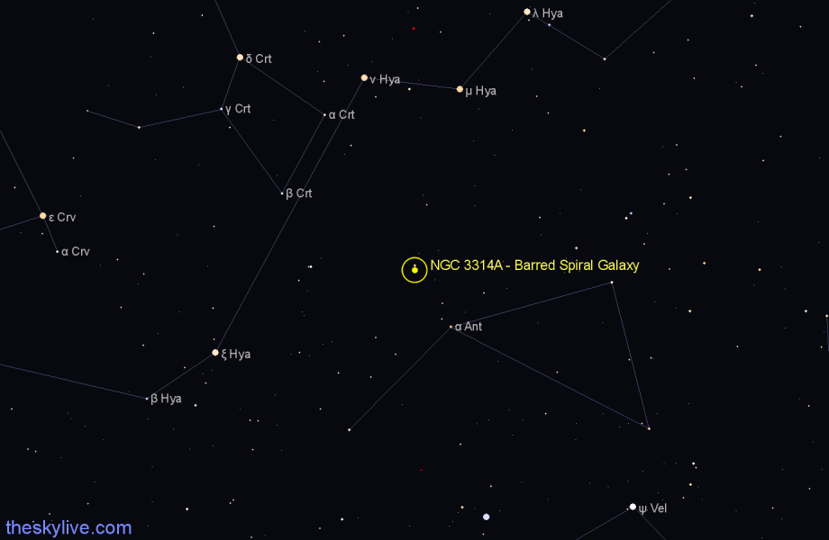 Finder chart NGC 3314A - Barred Spiral Galaxy in Hydra star