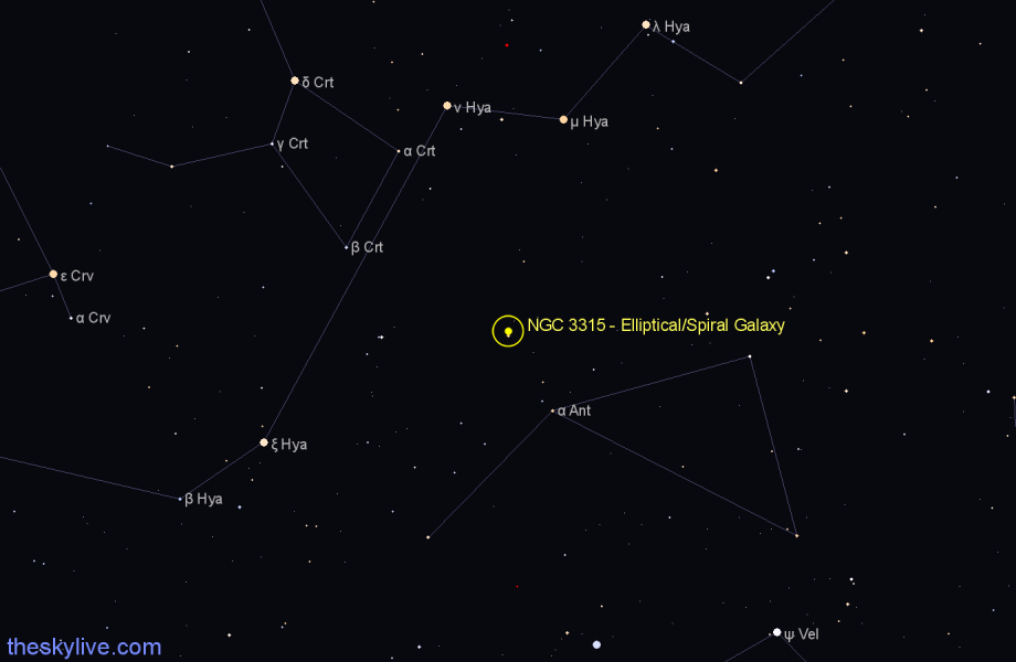 Finder chart NGC 3315 - Elliptical/Spiral Galaxy in Hydra star