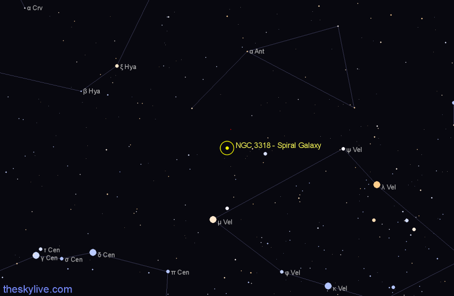 Finder chart NGC 3318 - Spiral Galaxy in Vela star