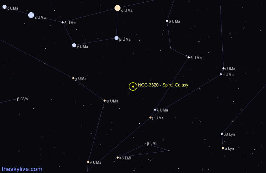 Finder chart NGC 3320 - Spiral Galaxy in Ursa Major star