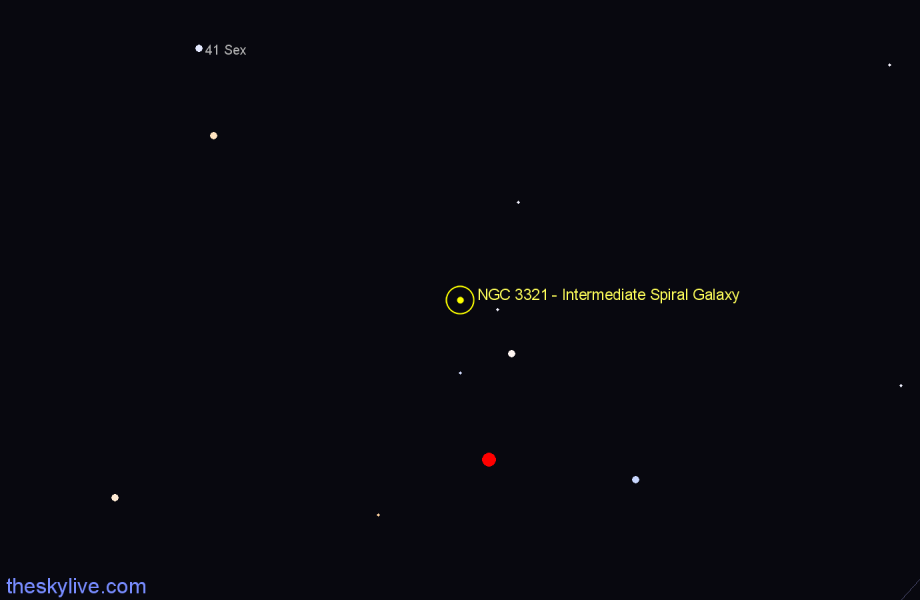 Finder chart NGC 3321 - Intermediate Spiral Galaxy in Hydra star