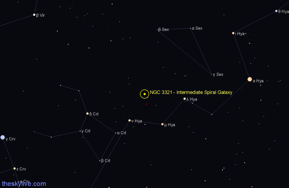 Finder chart NGC 3321 - Intermediate Spiral Galaxy in Hydra star